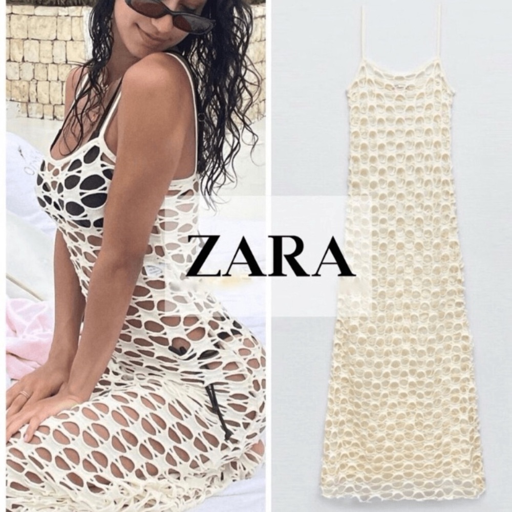 Zara Sexy Cream Crochet Dress Size Small